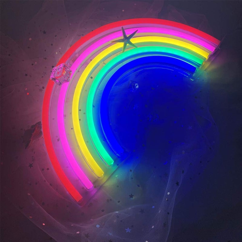 NiniTe LIGHTS Rainbow Neon Light, Cute Colorful Neon Rainbow Sign, USB Powered Night Light as Wall Decor for Kids Room, Bedroom, Christmas, Festival, Party (L) - Image 4